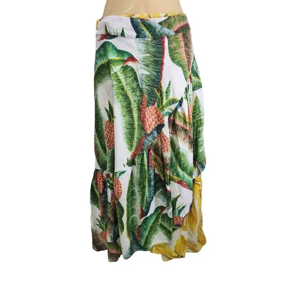 FARM Rio Azalea Forest Midi Wrap Skirt Women's Size M Beaded Tassel Tropical - Picture 2 of 11